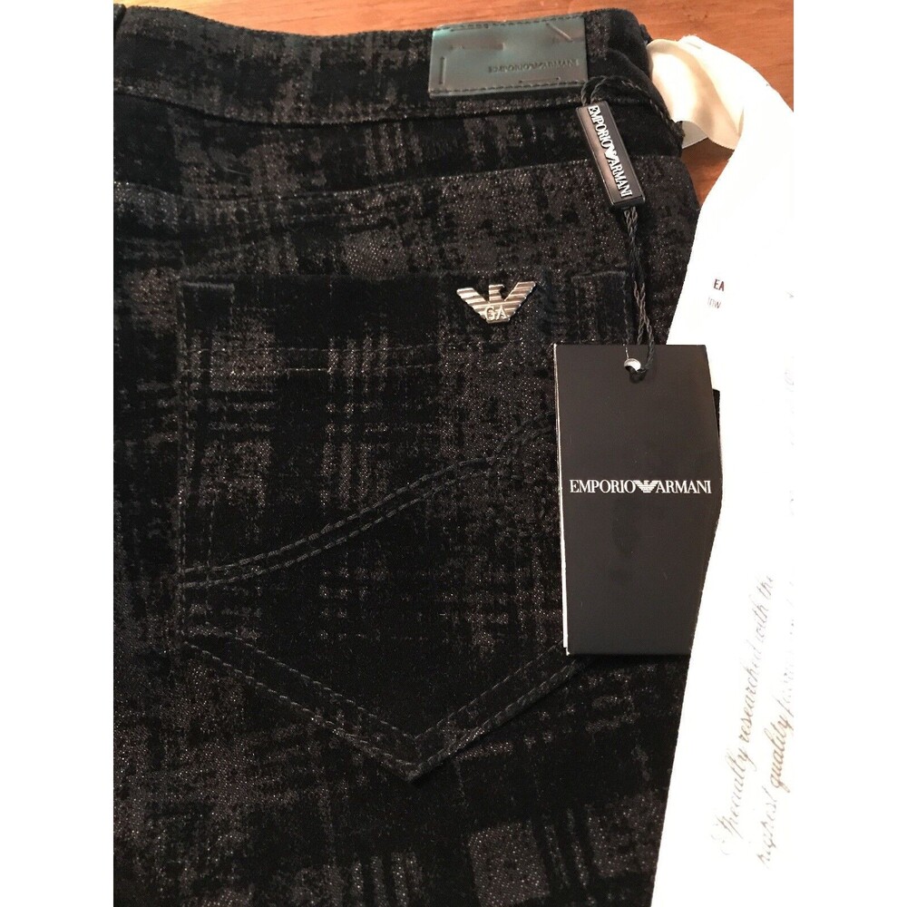 Armani Emporio Women's Dakota Skinny Black Printed Velour Jeans Size 27 NWT